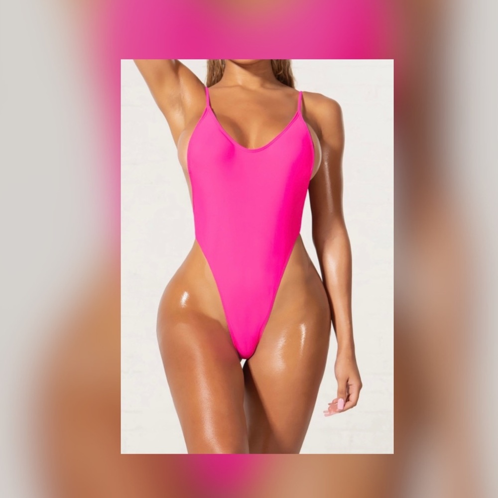 Neon Pink Thong one piece Bathing suit 🔥💕